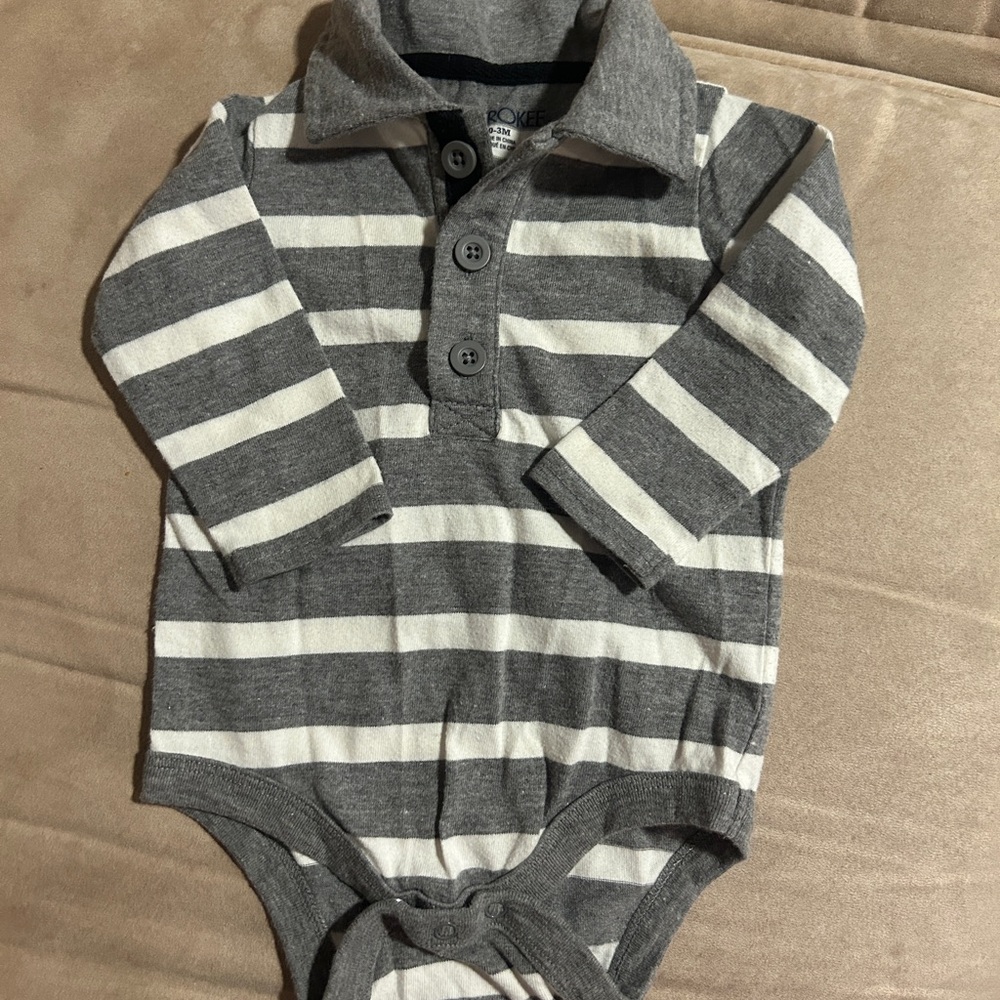 Cherokee Gray and White Striped Bodysuit